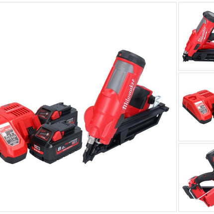 Milwaukee M18 FFN-802 gwoździarka akumulatorowa 18 V 50 - 90 mm bezszczotkowa + 2x akumulator 8,0 Ah + ładowarka