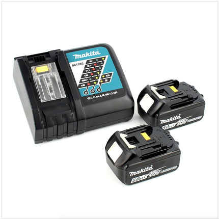 Makita DHP 483 RTJ Taladro percutor a batería 18 V en maletín Makpac 2 + 2x Batería BL 1850 + Cargador DC 18 RC